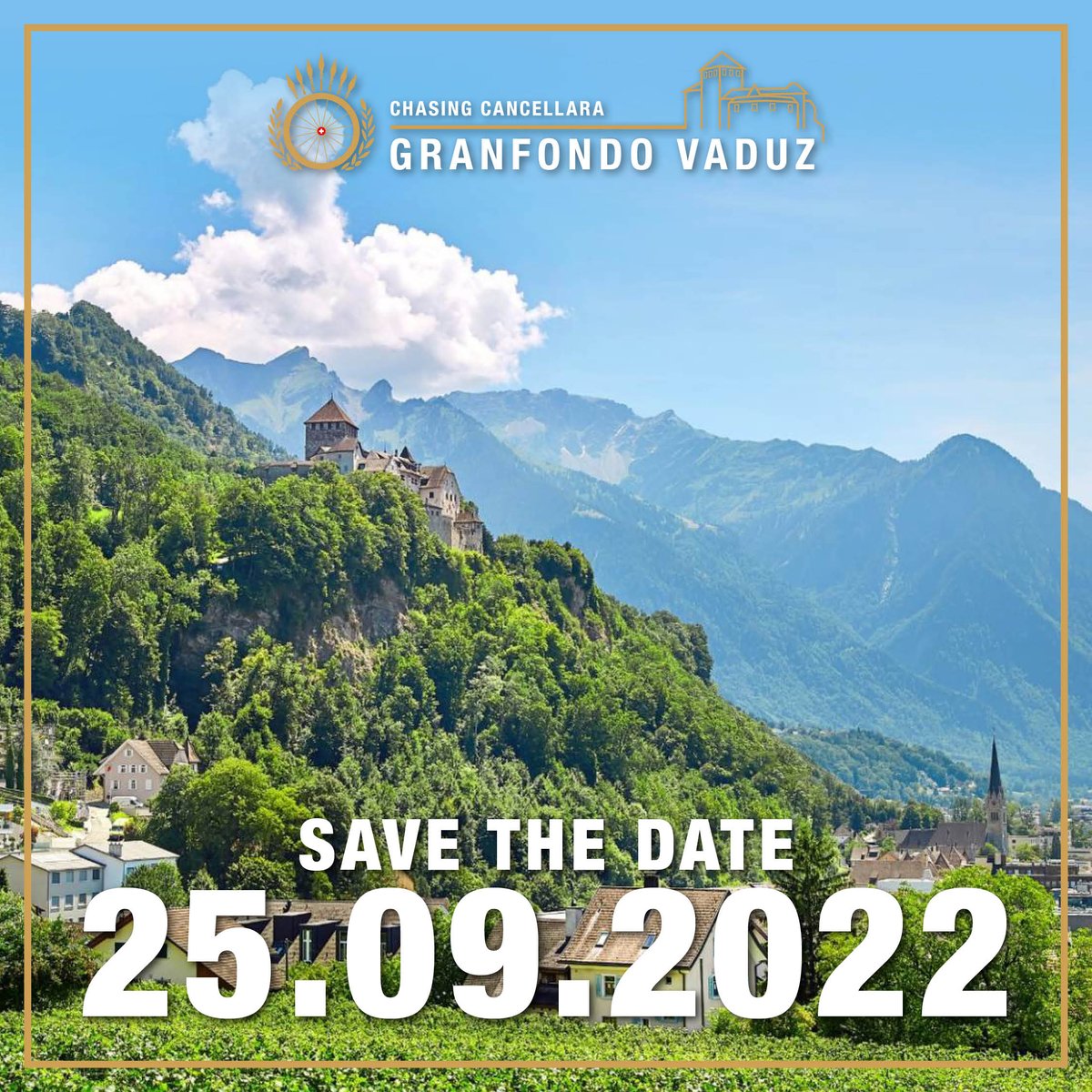 💥 SAVE THE DATE!
Next year we'll have a new event in the Chasing Cancellara series: Granfondo Vaduz on Sunday, 25.09.22 
Stay tuned – more information to come soon! 🤩
#ChasingCancellara #GranfondoVaduz #TeamCancellara #cycling