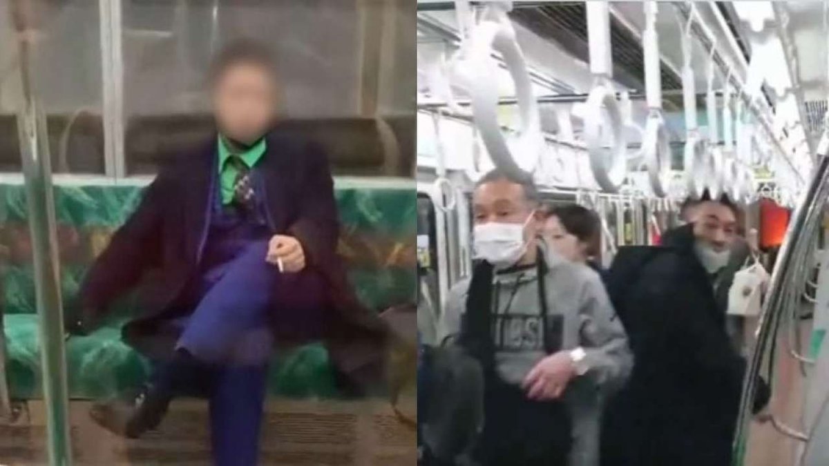 Naija_PR's tweet photo. A 24 year old man dressed in joker costume stabbed 10 people on a train in Tokyo before spraying acid on passengers and setting the carriage on fire https://t.co/QZ6v9plDsC