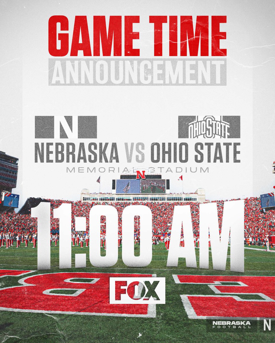 HuskerFootball's tweet photo. Game Time Set.
#GBR https://t.co/DigFaJ9Oqa
