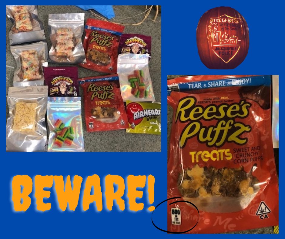 JSOPIO's tweet photo. During a recent traffic stop, officers located these illegal “treats” in the car.

Please be mindful of these while the family is out tonight collecting sweet goodies - check your children’s candy prior to them enjoying it.

Have a safe and Happy Halloween from all of us at #JSO https://t.co/cWQN0lYBCf