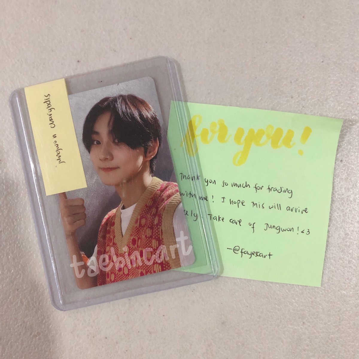 taebincart's tweet photo. π | #fayedbacks_
ive received jungwon charybdis selca aah π₯Ί! thank u sm @fayescart for trading with me and bringing wonie home safely :))! https://t.co/yvJUanRFbL
