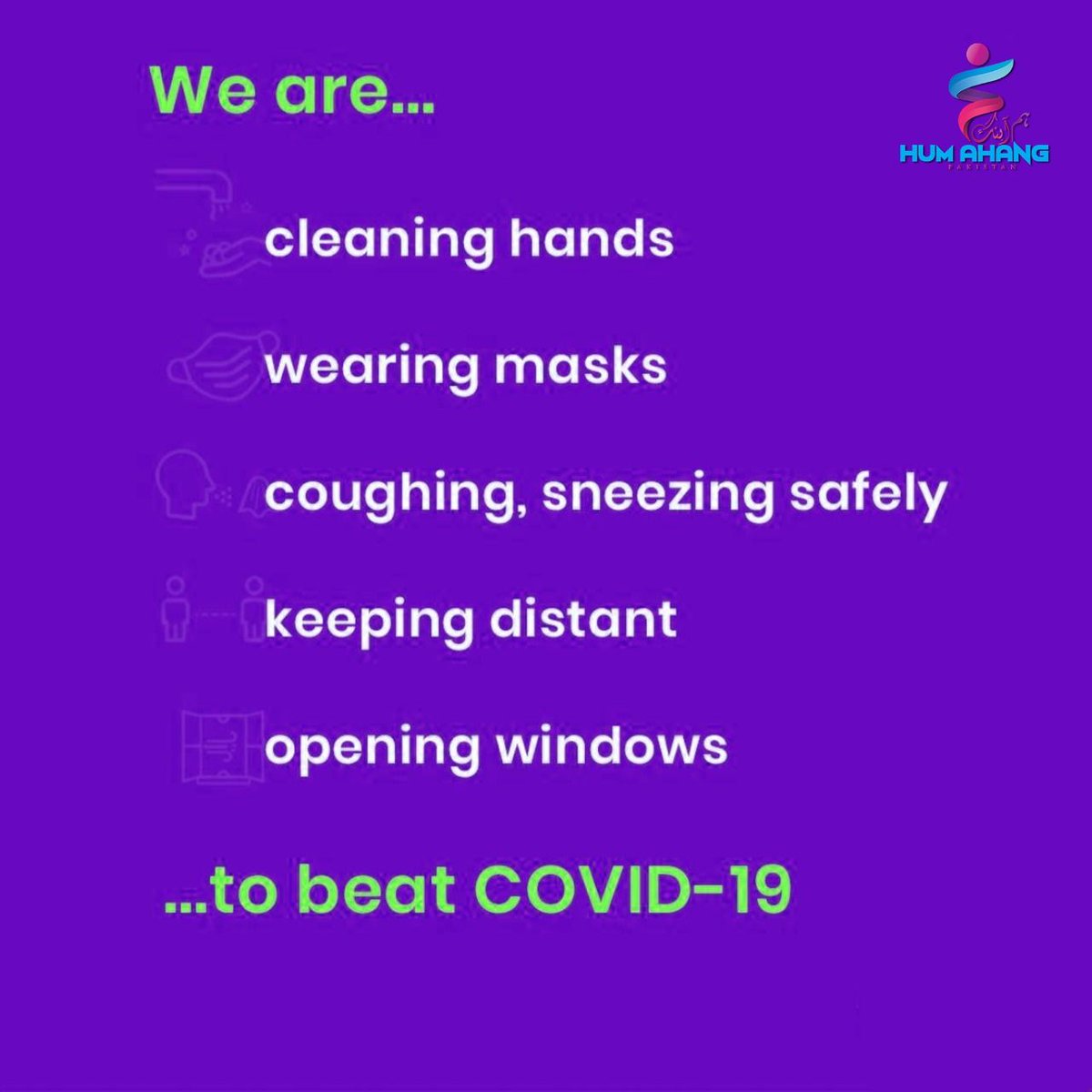 HumAhangPk's tweet photo. Are you following all of these SOPs? 
We must follow all precautionary measures to flatten the curve. Together we can beat COVID19. 
#covid19 #HumAhangPakistan https://t.co/CePCKThv4T