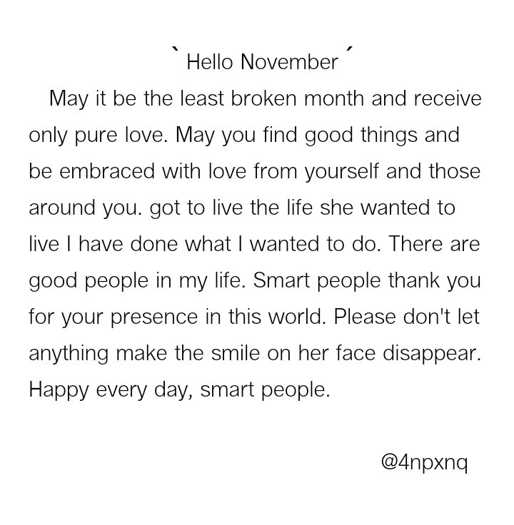 ⋆｡˚🎀 𝙽𝚘𝚟𝚊𝚖𝚋𝚎𝚛 𝚠𝚒𝚜𝚑 ⋆ ˚🏁 
              🥬🐄🍅🥪
꒰  𝙵𝚘𝚛 𝚎𝚟𝚎𝚛𝚢𝚘𝚗𝚎 𝚝𝚘 𝚜𝚎𝚎  ꒱