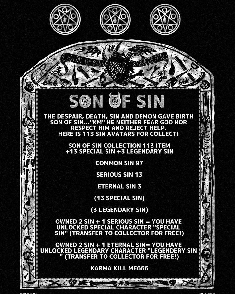 🔥🔥🔥New Drop 🔥🔥🔥🔥
SON OF SIN #014-015 /113
😈😈😈😈

Check it 
opensea.io/collection/son…

#SONOFSIN #KM #KARMAKILLME #NFT #NFTCommunity #nftcollectors  #NFTdrop #NFTartist