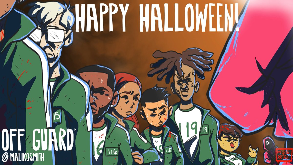 MalikOSmith's tweet photo. Happy Halloween! More Off Guard on the way! 💯👿#HappyHalloween2021 #SquidGames #offguardmos #webtoon #comic #comedy #drawing #illustration #animation #malikosmith https://t.co/v0VkModvOz