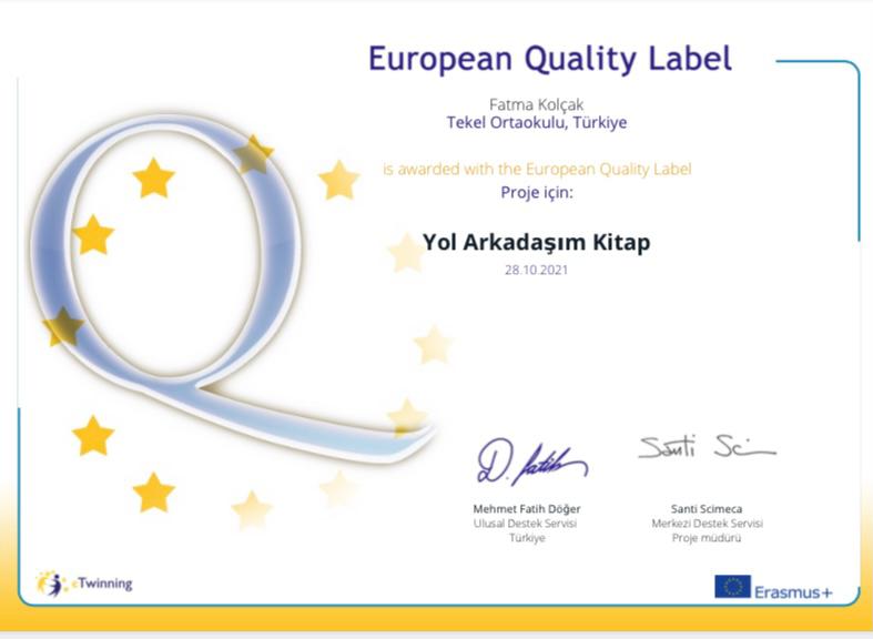 CigliTekel's tweet photo. Okulumuz Türkçe öğretmeni Fatma KOLÇAK'ın yürüttüğü "Yol Arkadaşım Kitap"eTwinning projesi Avrupa Kalite Etiketi ile ödüllendirildi.Öğretmenimizi ve öğrencilerimizi tebrik ediyoruz.@tretwinning @IzmirEtwinning @cigli_mem @karabeyoglu35 @kolcakfatmaa https://t.co/YiVWrVe2Zn