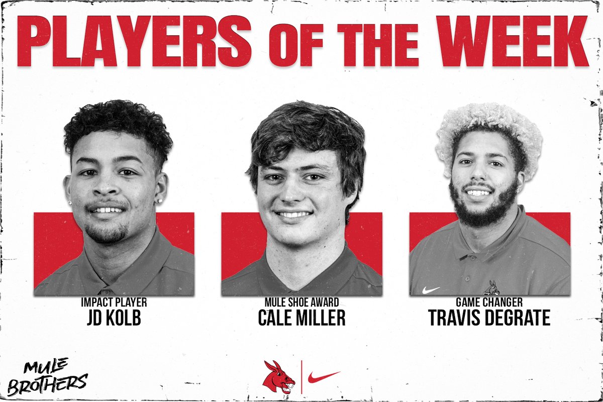 UCMFootballTeam's tweet photo. Congratulations to our Week 9 players of the week!

#MuleBrothers
#teamUCM https://t.co/Z0cx6V38WL