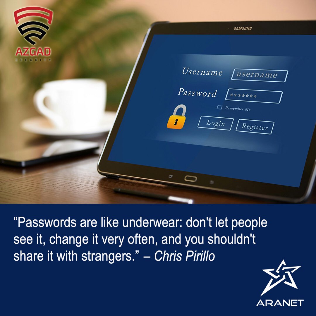 azgadsecurity's tweet photo. #passwords are like underwater: don’t let people see it, change it very often, and you shouldn’t share it with strangers . -Chris Pirollo #consultwithexpert #CyberSecurityAwareness https://t.co/1zsN0Fhoyw https://t.co/WSkbszK1Md
