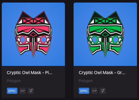 AndrewMease's tweet photo. Happy OWL-o-Ween!!

I am giving away my @decentraland wearable "cryptic owl masks" to the first 100 people who:

1) Like &amp; Retweet this post
2) Follow @AndrewMease 
3) Post their $MATIC wallet address https://t.co/TbYLnWqOJ4
