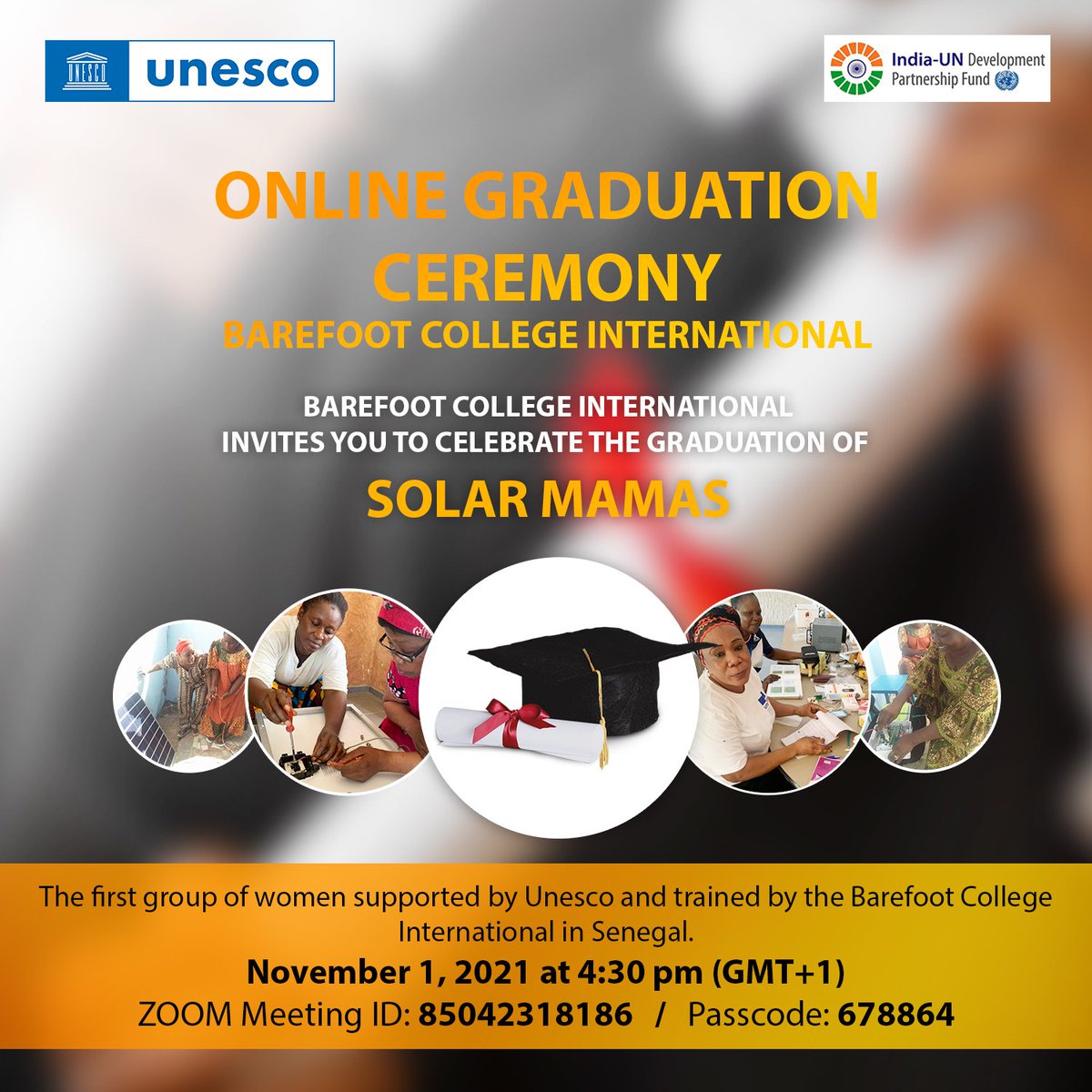 UnescoYaounde's tweet image. "SOLAR MAMAS" Graduation ceremony 01 November 2021

After attending renewable energy training at the Barefoot college, Senegal since July 2021. The 5 champions are good to go &amp;amp; transfer skills.
 #PUERTEM, supported by @IndiaUNFund @UNOSSC and @UNESCO

 #SDGs 
#SSCooperation