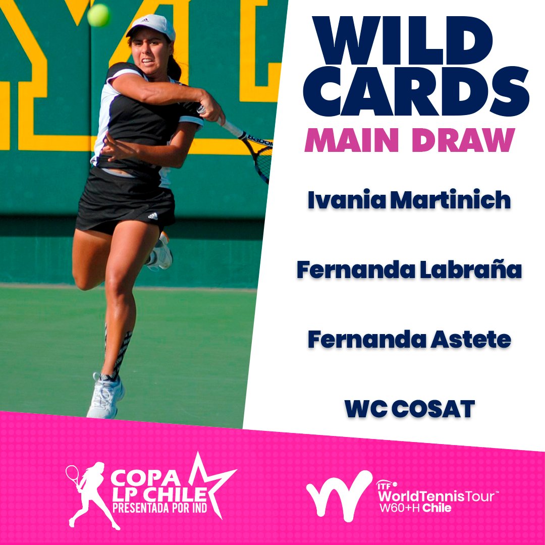 CopaLPOpen's tweet photo. Fernanda Astete es la tercera Wild Card para el Cuadro Principal de la #CopaLPChileIND 👏
Ya son 5️⃣ las 🇨🇱 en el MD ¡No dejes de apoyarlas, entradas a la venta en @puntoticket 😉
#TenisComoNuncaAntesLoViste #ITFWorldTennisTour #CopaLPChile #W60 #TenisFemenino #GirlPower https://t.co/MjWzwLrwy8