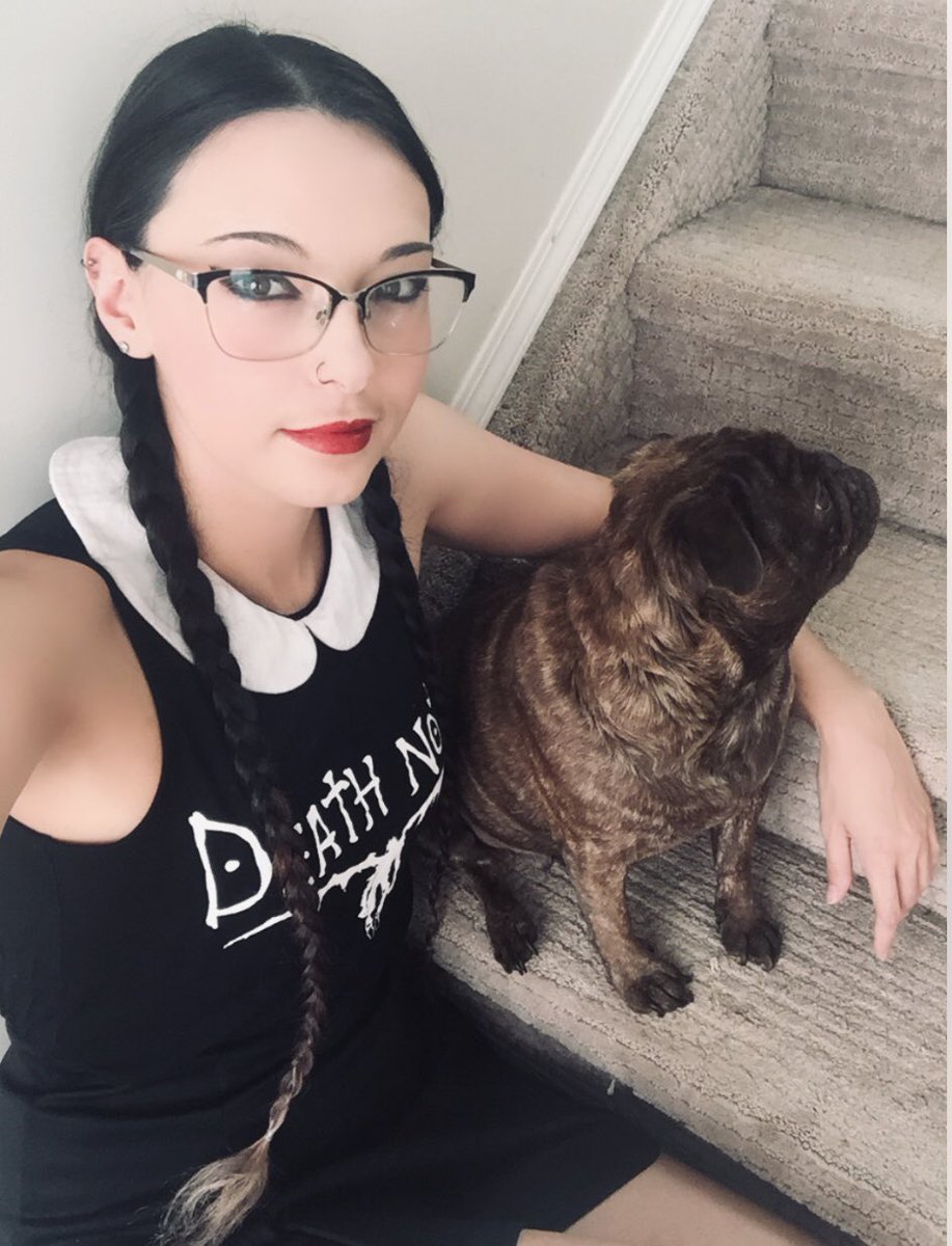 mal_mistress's tweet photo. Pugsley and I are live now on @twitch for a #halloween stream! #puglife
I didn't finish my real #wednesdayaddams costume on time so I had to improvise a little bit lol #halloweencostume #cosplay #spookyday #spookyseason #adamsfamily #adamsfamilyvalues #halloween🎃 https://t.co/fwThIEulVC