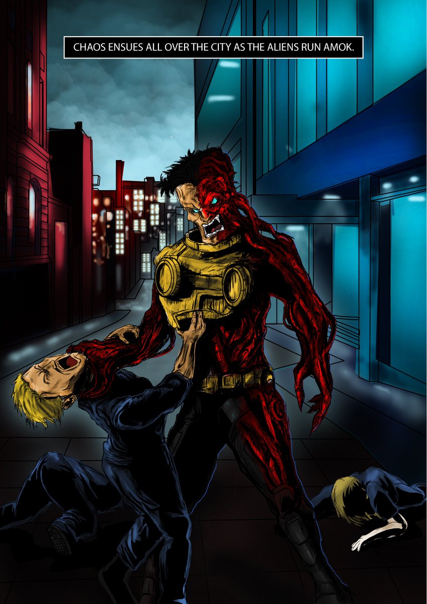 "Chaos ensues all over the city" Preview from the upcoming mini print edition of Dark Moon Comic featuring <a href="/myka9/">myka 9</a> as a character, art by <a href="/bellouisme/">Э Юда Вахюдиангга</a> and lettering by <a href="/mightykuen/">MightyKuen</a>!!! #comics #scifi #horror #happyhalloween