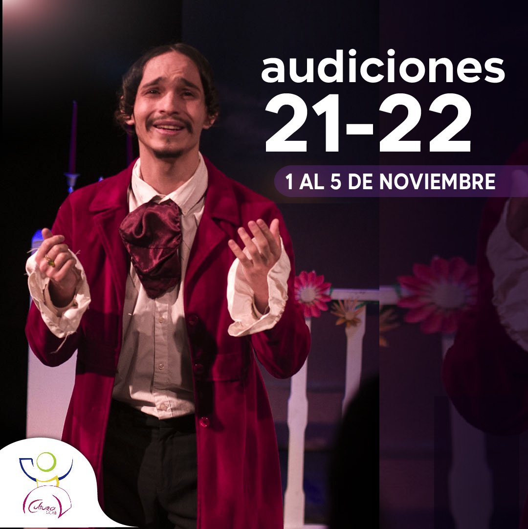 ¿Quieres formar parte de Teatro UCAB? Ya están abiertas las audiciones 21-22.

Visita nuestra cuenta en Instagram y entérate de los pasos que debes seguir.

¡Mucha Mierda! 🎭