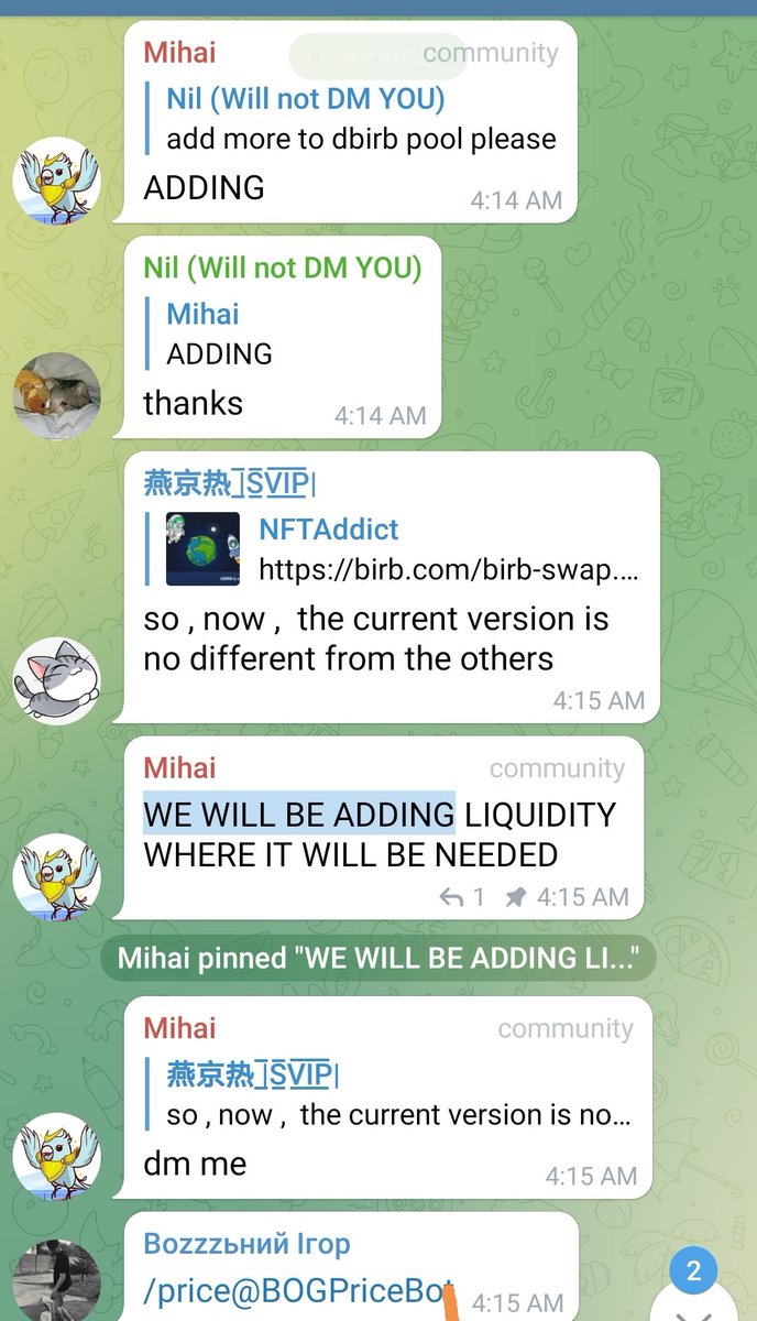 Crypto_Dana's tweet photo. @cryptogang00002 @queenofcrypto_1 @IvanOnTech @BirbDefi @cz_binance @ape_swap @BinanceChain @binance This was on 23 October on launch of BirbSwap and $DBIRB. Stop misleading! https://t.co/OOpF1eVTEj