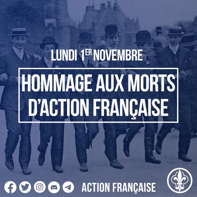 ✝️HOMMAGE AUX MORTS D'ACTION FRANÇAISE ✝️

En ce 1er novembre, nous souhaitons rendre hommage à tous les militants d'Action française qui nous ont quitté au travers de notre longue histoire. 

Qu'ils reposent en paix.

#toussaint #1ernovembre #hommage