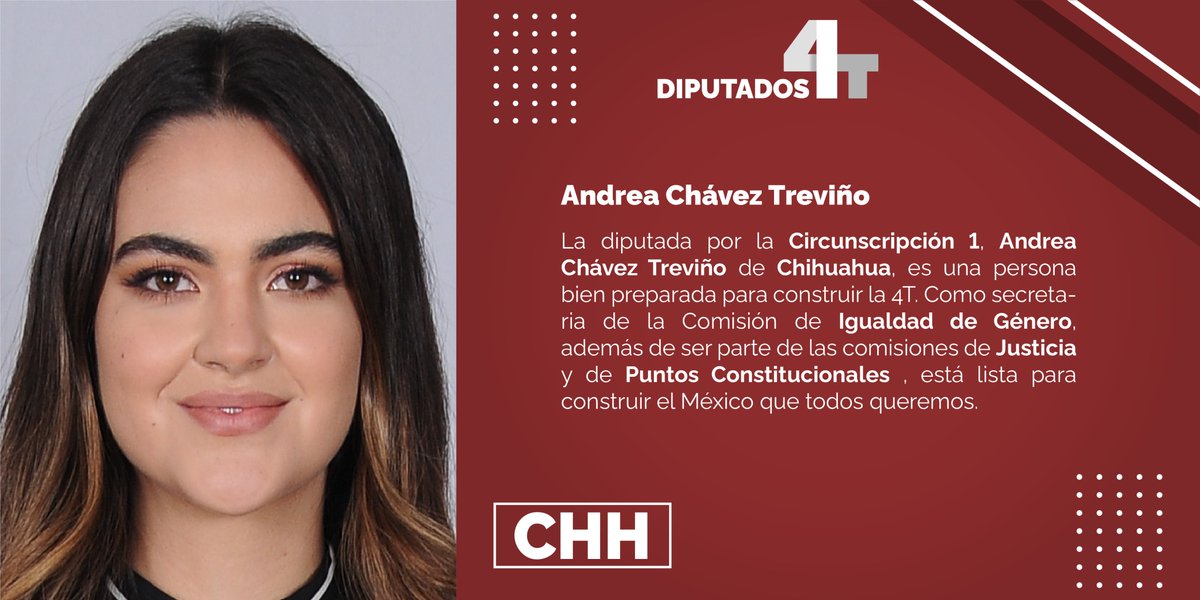 Diputados4T's tweet photo. Conoce a los diputados que defienden la #4T en el estado de #Chihuahua:
@armando_cabada
@AndreaChavezTre 
@terrazas_prieto
@Maite_VargasM https://t.co/92UrYJkF11