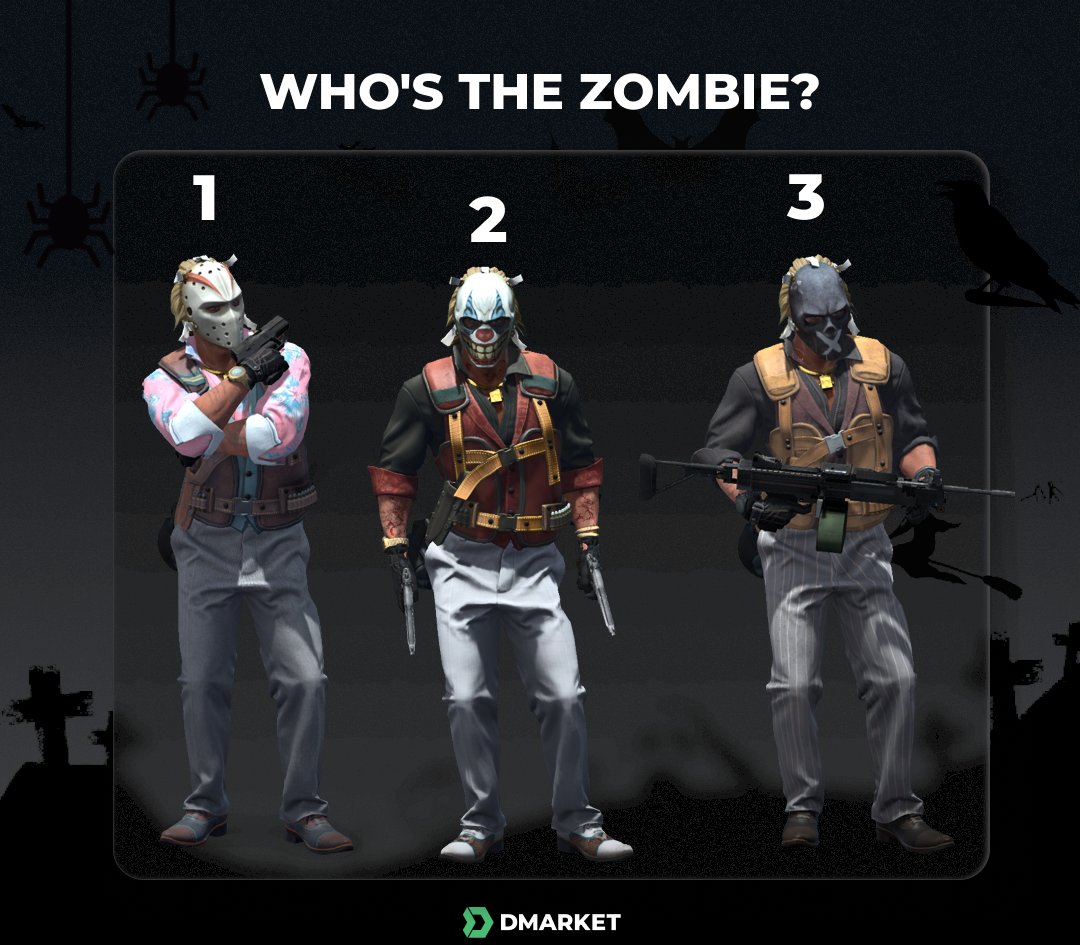 DMarket's tweet photo. It's not a joke... 🧟 A real zombie is disguised as one of the Professionals 😱 Can you recognize it? Pick your number & show the right answer in comments! 👇 6 promo codes will be given to 6 random winners next Friday. GL! 💪
.
.
.
#dmarket #csgopromocode #csgogiveaway #csgo https://t.co/NcQnMYeaLJ