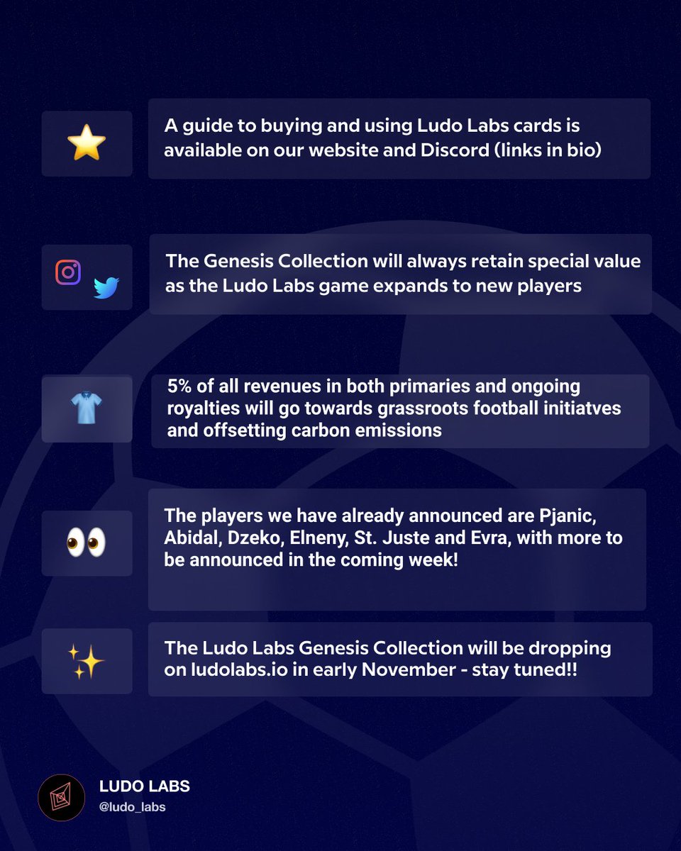 ludo_labs's tweet photo. 8 winners will be selected from Instagram; 8 winners will be selected from Twitter. 

A mint pass guarantees you a free airdropped NFT on the day of our launch (date to be announced imminently in the coming days).

Are you ready? This is more than a game 🧪👾⚽️ https://t.co/ZVh9GwUvaD