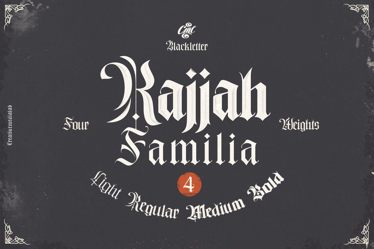 DavidZydd's tweet photo. Rajjah Familia Font https://t.co/Cwya1HVDs6  #blackletter #FontDesign #tourist #spring #beach #packagingfont #fonts #blackletter #truetype #halloween #webopenfontformat https://t.co/zdhFHq4hxj
