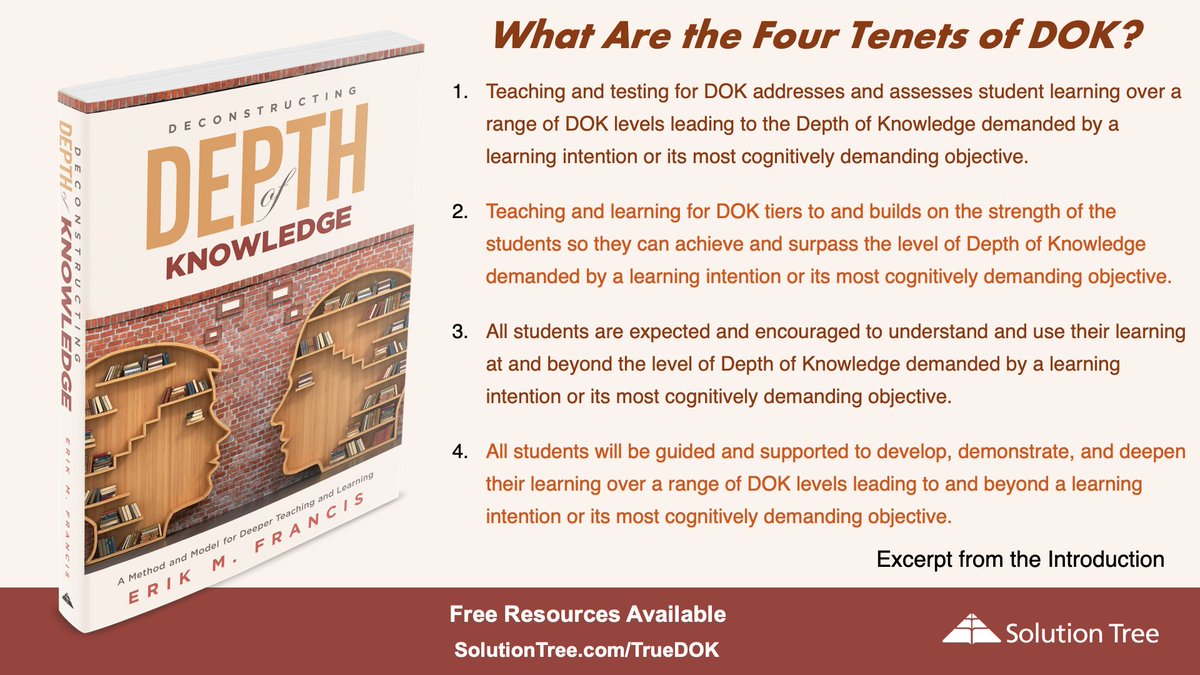 Maverikedu12's tweet photo. What are the Four Tenets of #DOK? Learn more here! https://t.co/OG3JYPykgo
@SolutionTree @SolutionTree_CA @SolutionTreeAU @SolutionTreeAR @SolutionTreeAU #academictwitter #edutwitter #100stopseries #depthofknowledge #webbsdok @pushboundEDU @teachbetterteam https://t.co/vIiThdT6vf