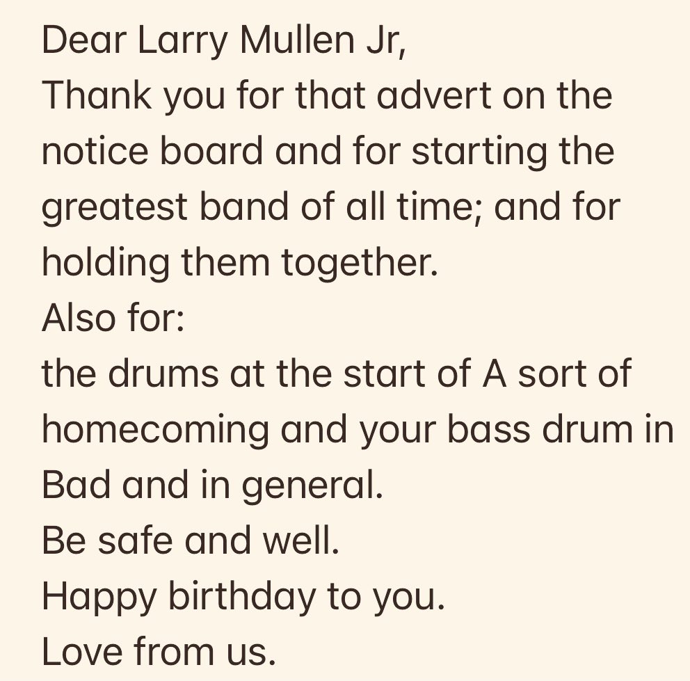 Happy birthday Larry Mullen Jr. Couldn t love you more. x 