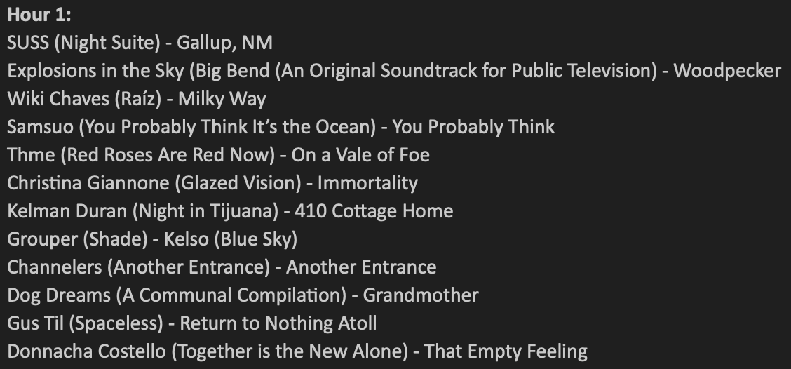 LucidaTapeta's tweet photo. Tapeta Lucida airs tonight from 10 p.m. to 12 a.m. PDT on @nsprnews  - 91.7 FM or https://t.co/f2ecy7dO4p

Tonight includes tracks from @EITS @iksre @many_blooms and many more!

Full track list below https://t.co/1J2KkvTuz5