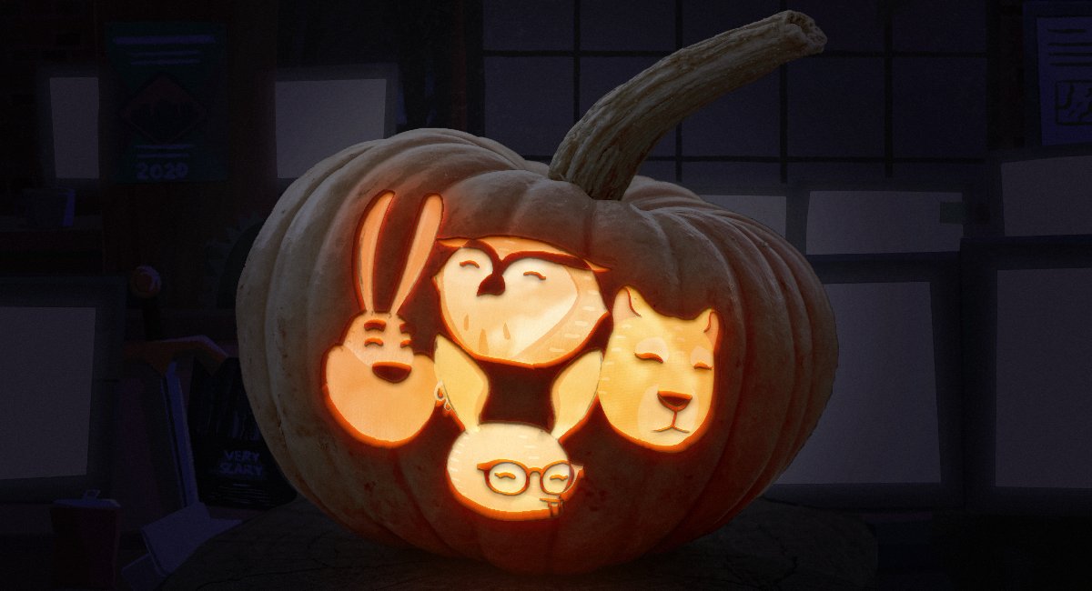 We thought of doing something scary for Halloween but realized game dev is spooky enough as is, so here's four of your favorite, totally non-scary stuffed animal game developers on a pumpkin!

Happy Halloween! 🎃