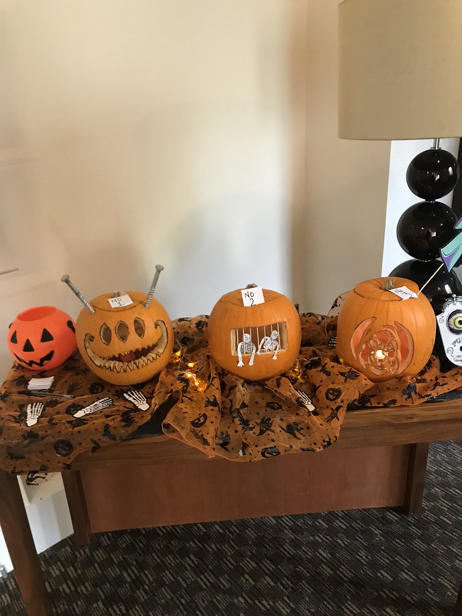MaddieTraxton's tweet photo. #Halloweenpumpkincompetition here at WBCC! Who’s going to win best pumpkin, 1,2 or 3? Only time will tell! #HappyHalloween2021 #spooky #diamondresorts https://t.co/KjdLmytoTo