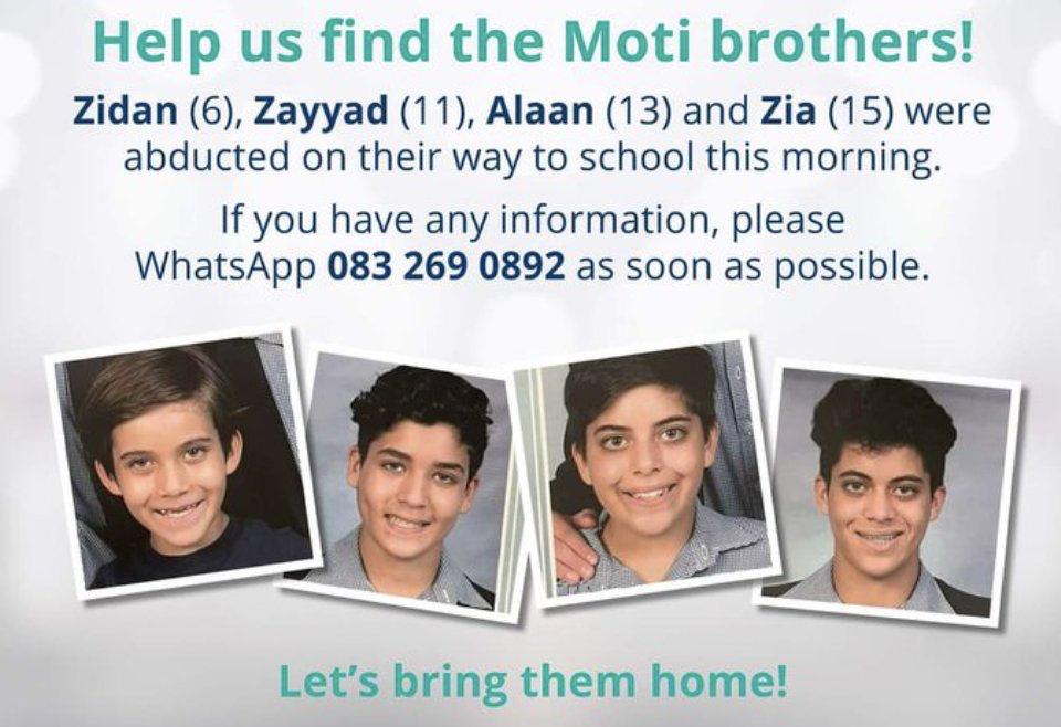 ChangeAgentSA's tweet photo. Zidan
Zayyad 
Alaan 
Zia 

Remember these names in your prayers.

We continue to pray for the #MotiBrothers and their family. We cannot simply move on and forget 🙏🏽🕯these are OUR children. It cannot be that 4 children are taken and we simply forget &amp; move on. God protect them. https://t.co/NMu1HDytmu