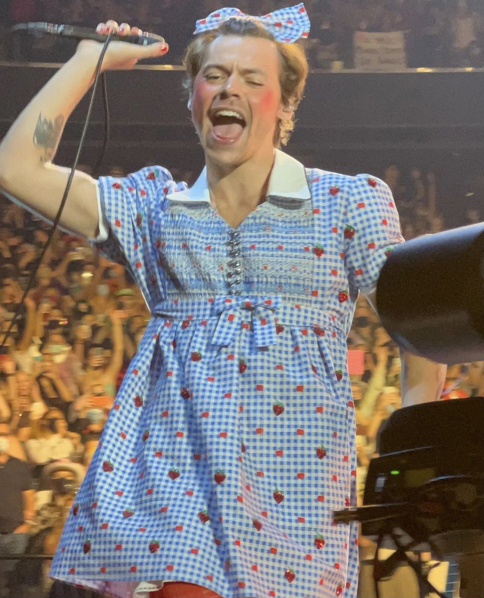 fearlesslarryx's tweet photo. Seriously that man is SO LOUD - after there’s been the theory all over about Dorothy after Harry released the hat/merch that says "Harry is my friend", then he dresses up as Dorothy? AND sings Somewhere Over The Rainbow for the first time? https://t.co/ob3J4KGLD9