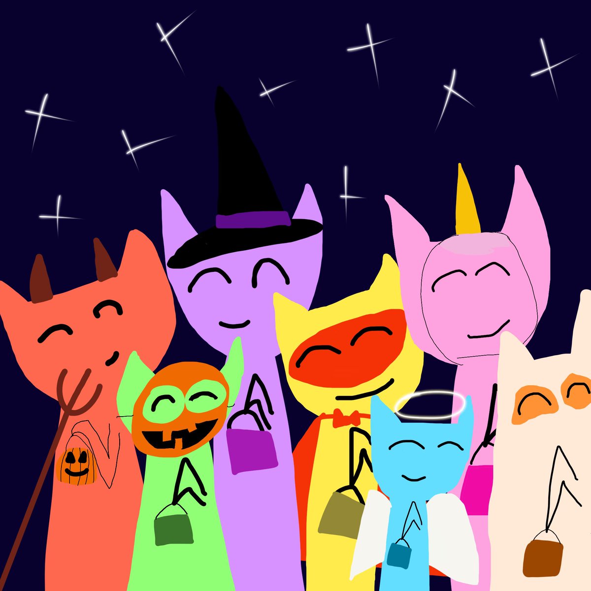 Happy Halloween from the Cats &amp; Costumes!

#Halloween #halloweencostume #CatsofTwittter #cats #kidsontheblockchain #colorgalaxyclub #lexgogoart