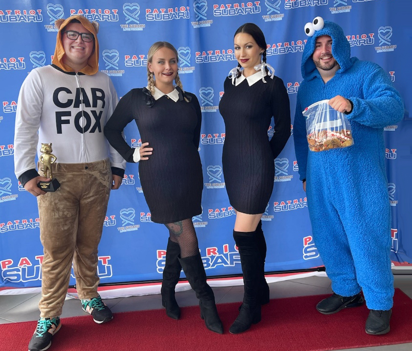 The Patriot Subaru North Attleboro Halloween team - Ezra, Emily, Corinne, and Jacob! Having some fun at the store - they'll be here until 4pm! Looking great! #Halloween