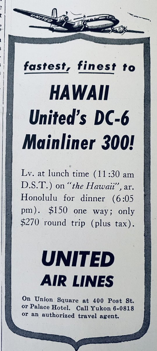 christreadway's tweet photo. Flying to Hawaii on the Mainliner 300, 1951 https://t.co/o0eIne5WQ7