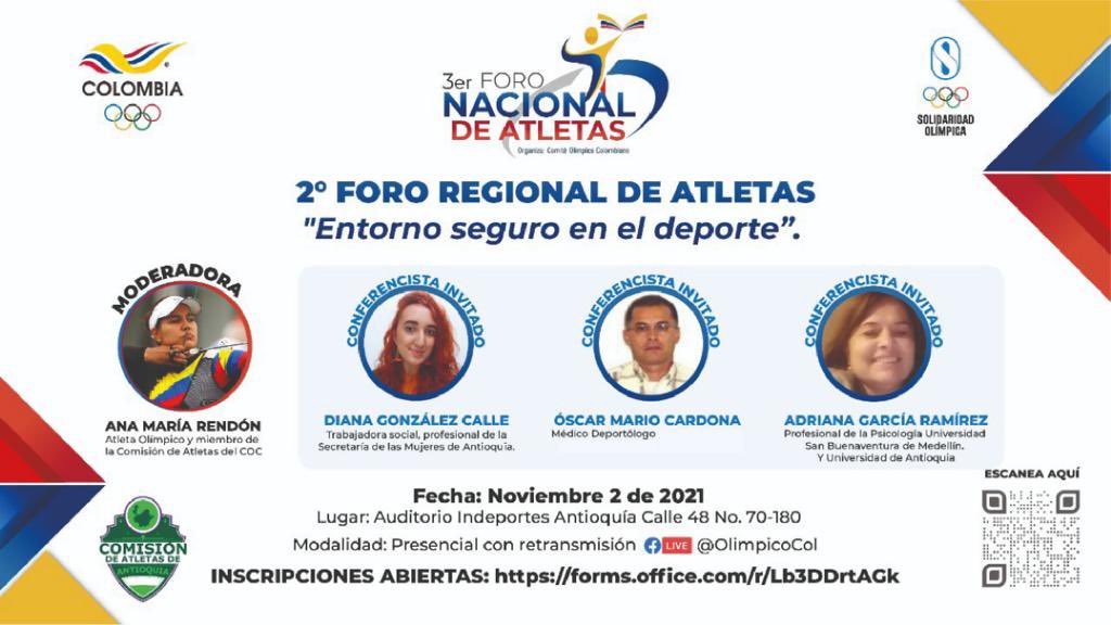 IndeportesAnt's tweet photo. #UnidosPorElDeporte | 🇨🇴 El Comité Olímpico Colombiano e Indeportes Antioquia te invitan al Foro Regional de Atletas "Entorno seguro en el deporte".

📍FaceBook Indeportes Antioquia | Comité Olímpico Colombiano
🗓 Nov. 02
⏰ 8:00 a.m.

Inscríbete aquí 👉🏻 https://t.co/DPctvfsn5Y https://t.co/VVXF1r38Uh