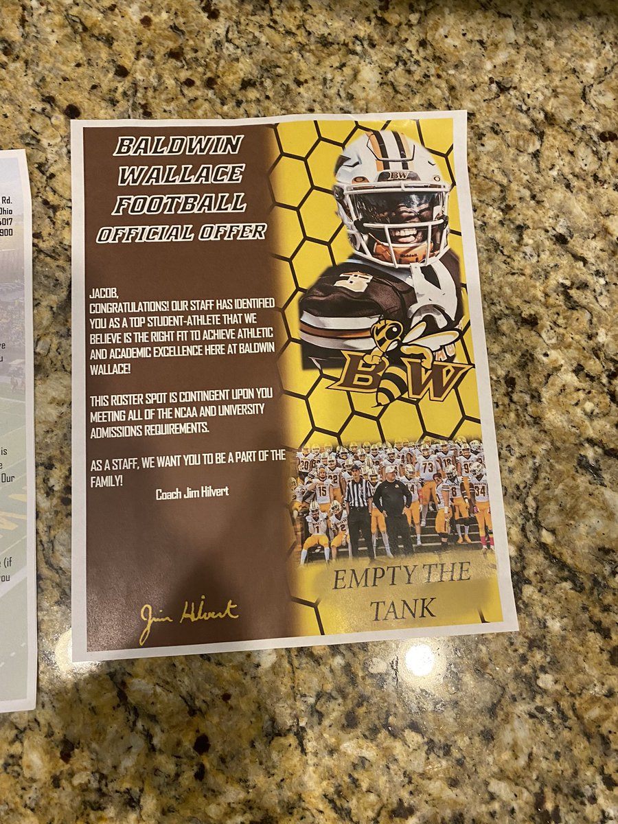 I am thankful to have received an roster spot offer from Baldwin Wallace! @CoachCully_BWYJ @BWYJFootball