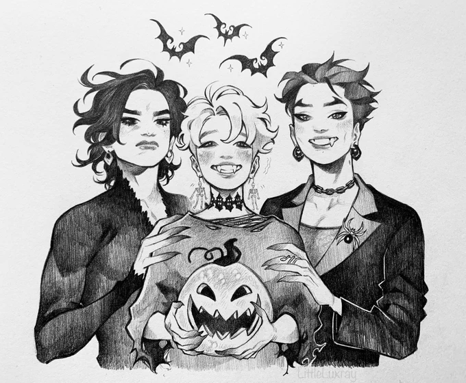 Vampire's portrait, third year in a row! 🦇This time, they have someone to share it with (Tae doesn't know they sent it out, shhh) 🎃🕷🕸 
