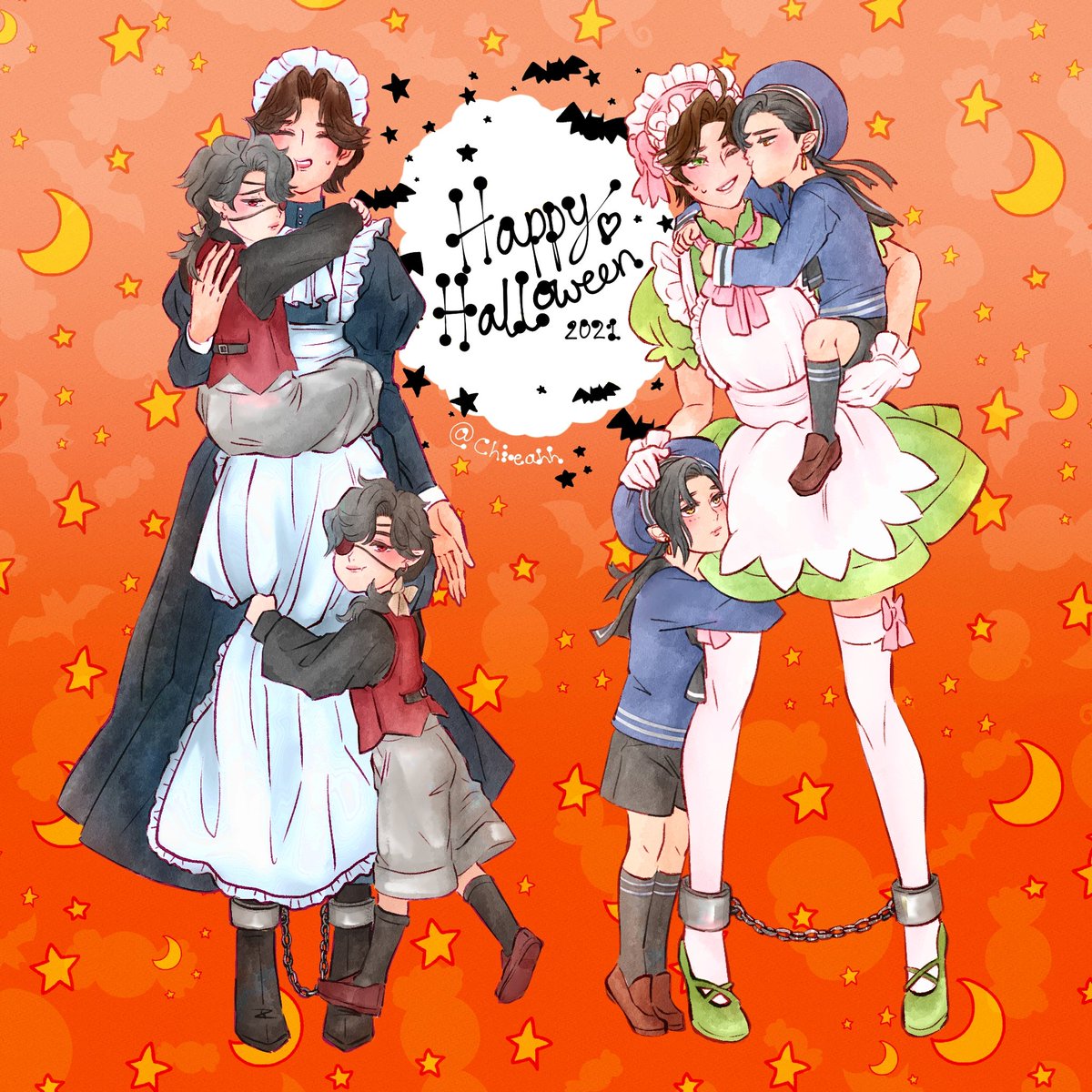 Chieahhli's tweet photo. 'Heavenly Nannies for Inquisitive Children' would like to wish you all a ✨🎃 Happy Halloween 🎃✨

*Additional notice*

[We kindly ask that you stop kidnapping our Nannies, Thank you.] 

#天官赐福 #tgcf #hualian #beefleaf
#halloween2021 #vampires https://t.co/1c6uQ7l0tQ