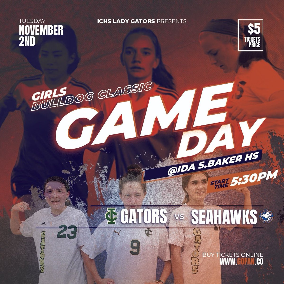 ⚽️⚽️⚽️⚽️⚽️⚽️⚽️⚽️⚽️⚽️⚽️

🐊 LADY GATORS SOCCER 🐊

🏆 BULLDOG GIRLS CLASSIC 
🆚 Cape Coral Seahawks 
📆  TUESDAY 11/2/2021
📍  Ida S.Baker HS 
⏰  5:30 PM

@IslandCoastAD1