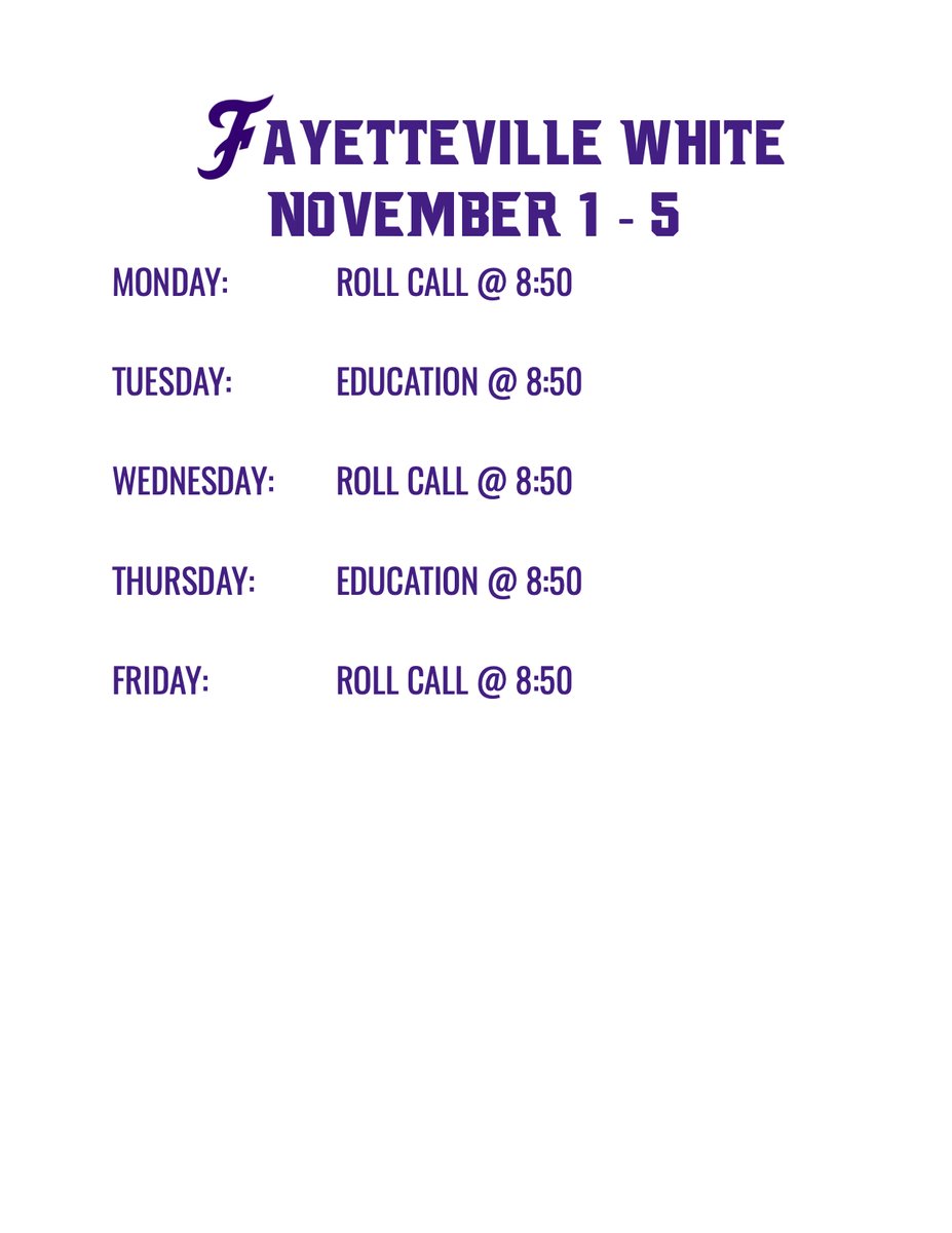 We will follow this weekly schedule until further notice.  #PurpleReign