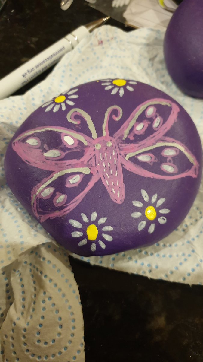 Cuckooqueen's tweet photo. And the first #purplerocks for #pancreaticcancerawareness is almost ready for tomorrow. Just needs a coat of varnish #forMum💜 #pcam #itsabouttime https://t.co/nf0z1gnYv5 https://t.co/ACmQPNPYFo
