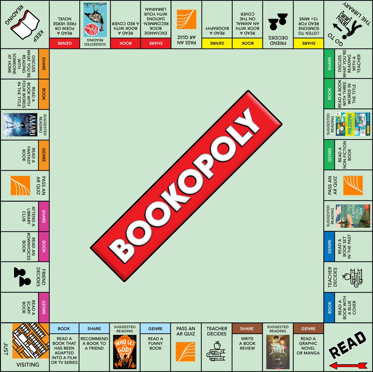 Spent the entire weekend making a #BOOKOPOLY reading challenge and I am so excited to show it to the kids tomorrow! 😁

If anyone wants to use it, you can download the board, instructions and student reading log here: bit.ly/3pReLbV 🙂

#GreatSchoolLibraries #edutwitter