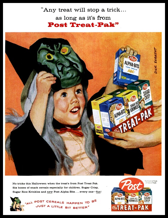 USA_Vintage_Ads's tweet photo. "Any treat will stop a trick as long as its from Post Treat-Pak" 
Post Cereals, October 1958

#1950s #halloween #vintage #art #illustrations #TrickOrTreat https://t.co/mBNhU0vUFq