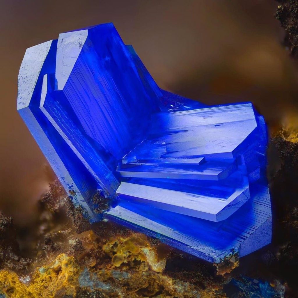 BluesignV's tweet photo. Linarite #crystals #minerals #gems #Linarite  is Probably the most Intensive blue Mineral of All. This Fantastic fan of linarite is less than 2mm! From Dolea, Brusturi, Bihor, Romania. 

Photo Copyright ©️ Fine mineral photography
Posted by: Geology Wonders https://t.co/c1KEOfqX9F