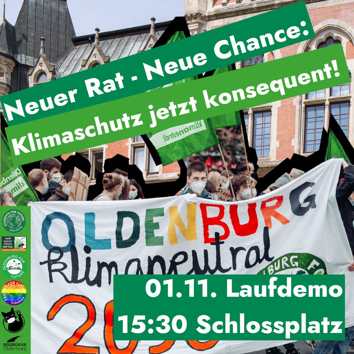 Morgen startet der neu gewählte #Oldenburg|er Stadtrat in die neue Ratsperiode. Zahlreiche Gruppen begleiten diesen Auftakt lautstark und fordern konsequenten Klimaschutz! Auch wir sind selbstverständlich mit dabei - für intersektional verstandene #Klimagerechtigkeit! 1/3 !B