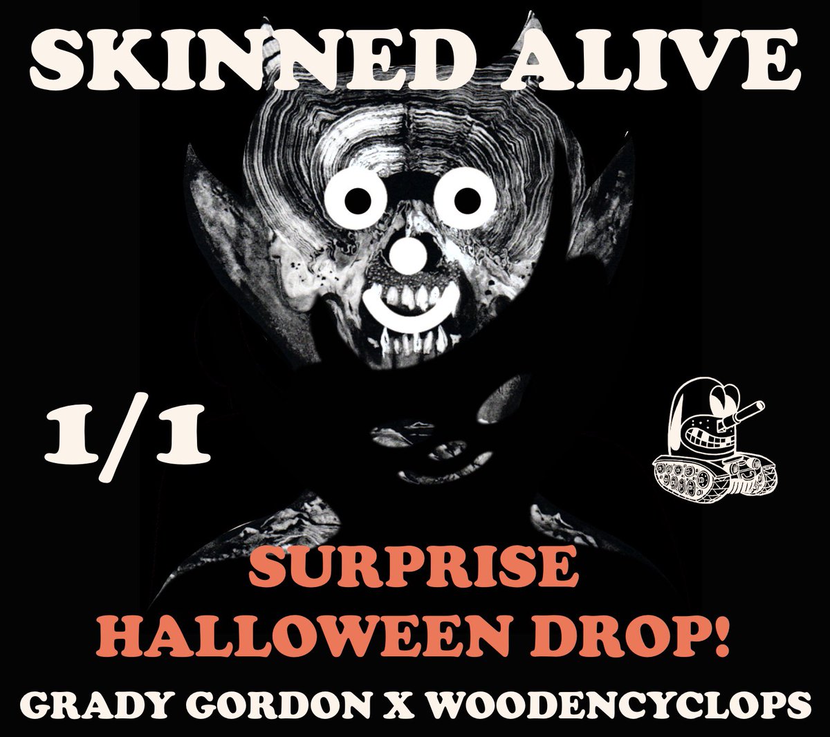 WoodenCyclops's tweet photo. SURPRISE! @GradyGordon8 SKINNED ALIVE DROP! @opensea https://t.co/uUmlwsG1cJ #NFTCommunity #lowbrow #OpenSeaNFT #skinnedalive #woodencyclops #gradygordon #cryptoart #HalloweenNFT https://t.co/HE4OFRj3mZ