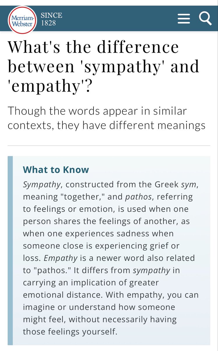 Communicating with empathy is one of the micro-trends in PR during recent times (and empathy one of the most popular buzzwords). This piece is a reminder of what it is – and what it isn’t. And empathy ≠ sympathy. merriam-webster.com/words-at-play/…