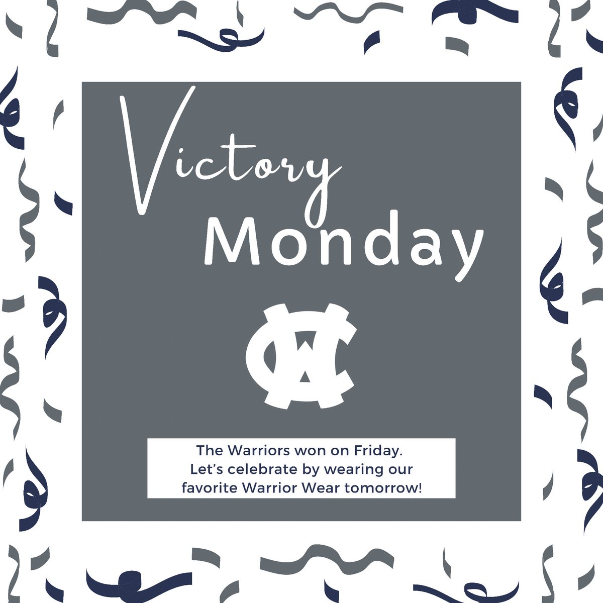 whitecounty_hs's tweet photo. The Warriors won on Friday! Letβs celebrate with everyone wearing Warrior Wear or our school colors TOMORROW (November 1) ππ€πΎ #gowarriors #warrior4life #whiteco @WCwarriorAD https://t.co/eCg4raCdYJ