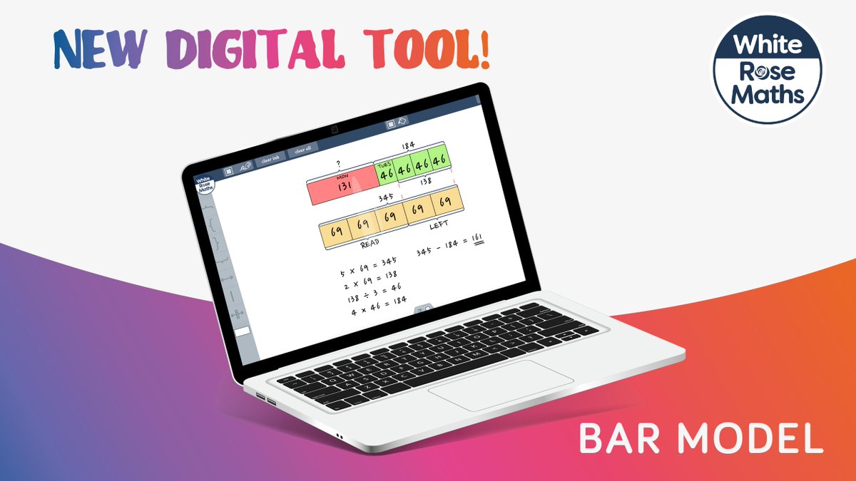 WhiteRoseEd's tweet photo. 💻 Our latest Digital Tool is online, and it's perfect for Barvember!

Free for use by teachers and parents, we'd love to see some #Barvember solutions using our new Bar Model tool!

👉 https://t.co/XBCpuA2rIe https://t.co/xNeXDSBgvb