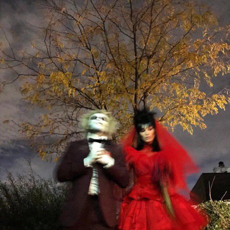 hadidrchive's tweet photo. bella hadid and the weeknd as lydia and beetlejuice (2018) https://t.co/WuA2M9Y3Ns